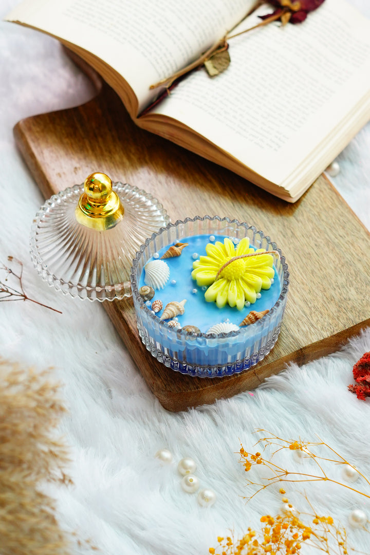 Big Jar Floral Candle with Sea Shells and Pearls