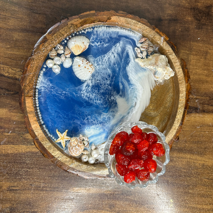 10 inch ocean tray with white pearls and sea shells