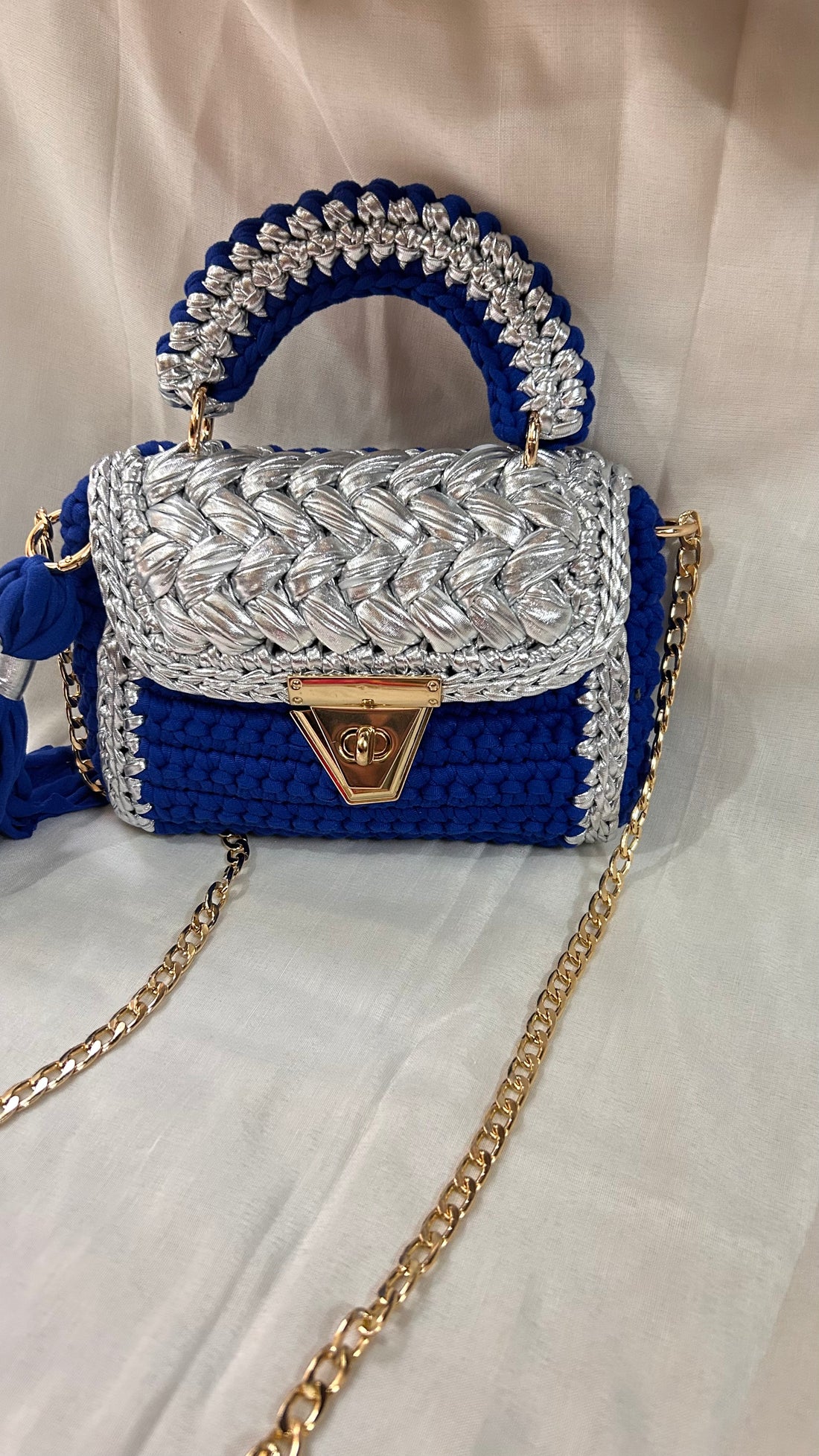 Royal Blue and Silver Crotchet Bag