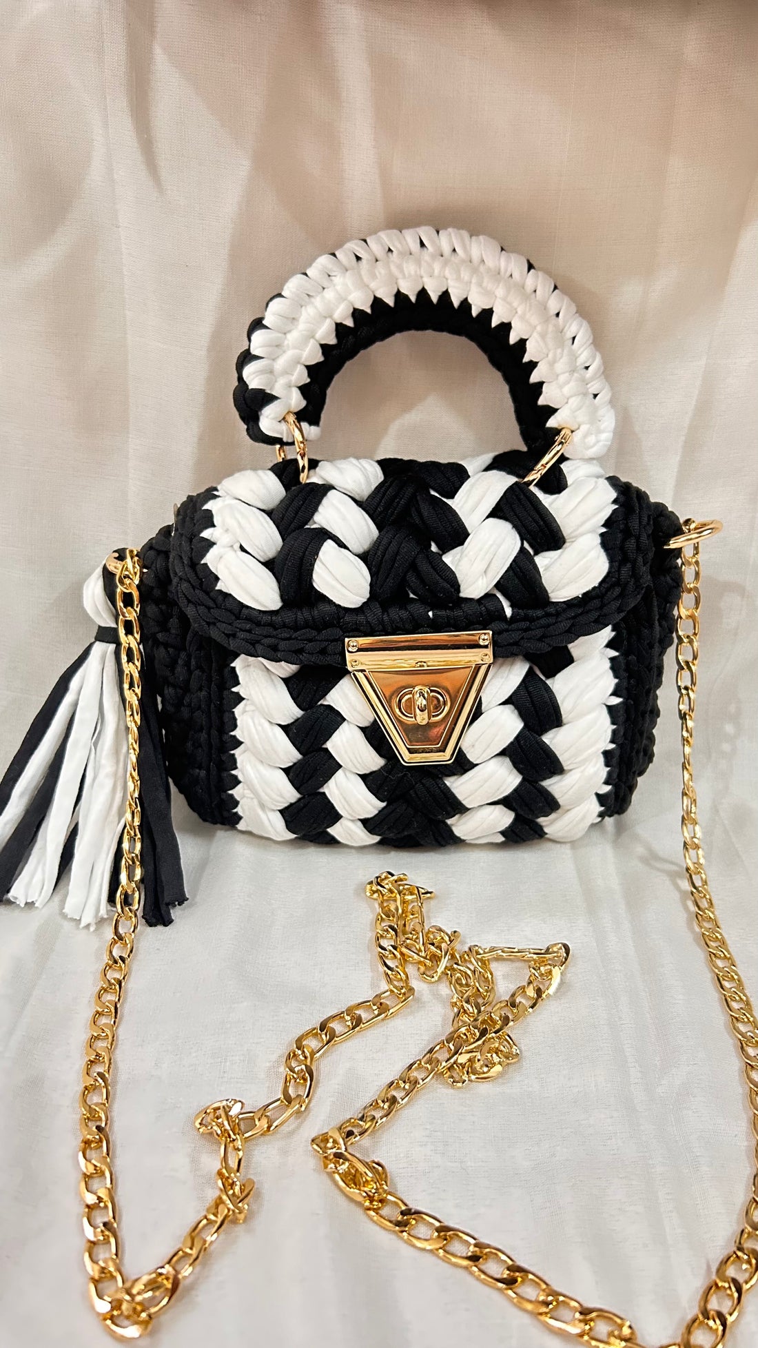 Monochrome Grace Multicolor Crochet Bag