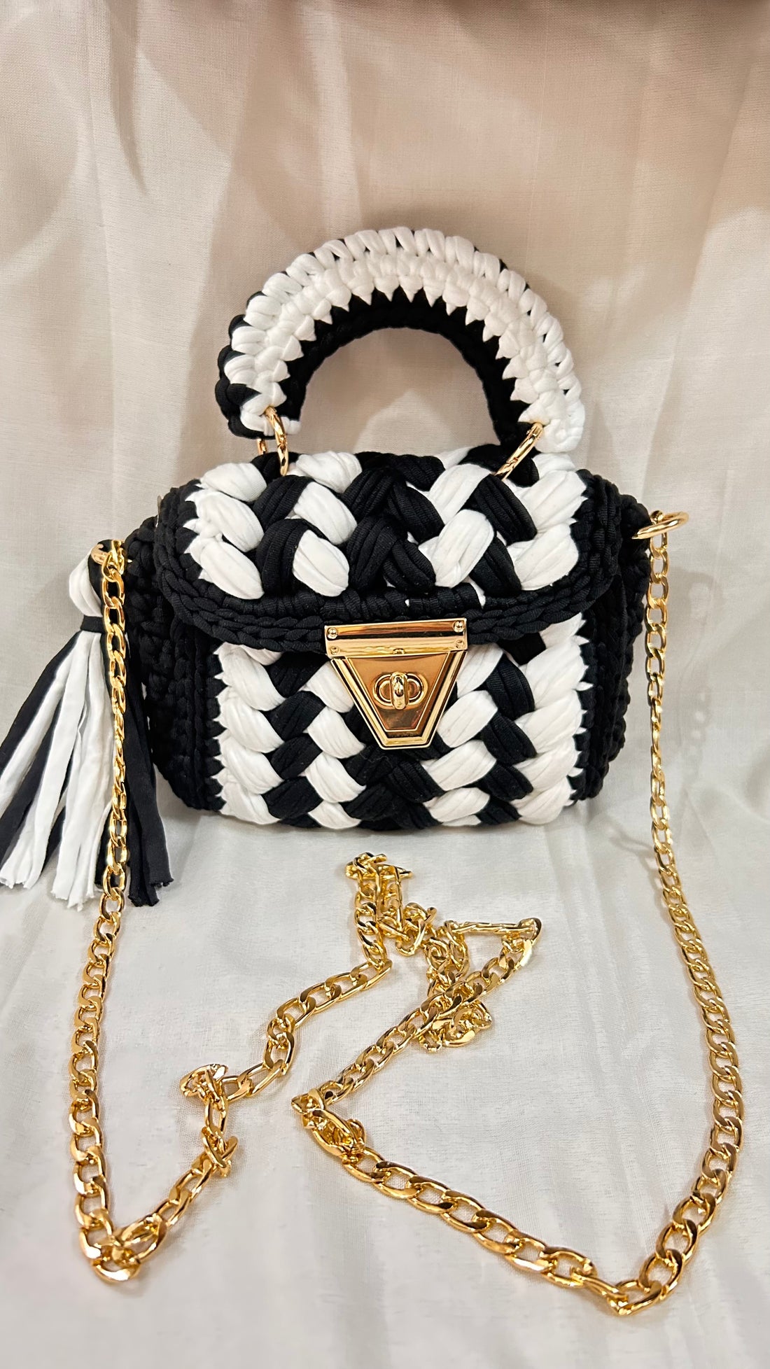 Monochrome Grace Multicolor Crochet Bag