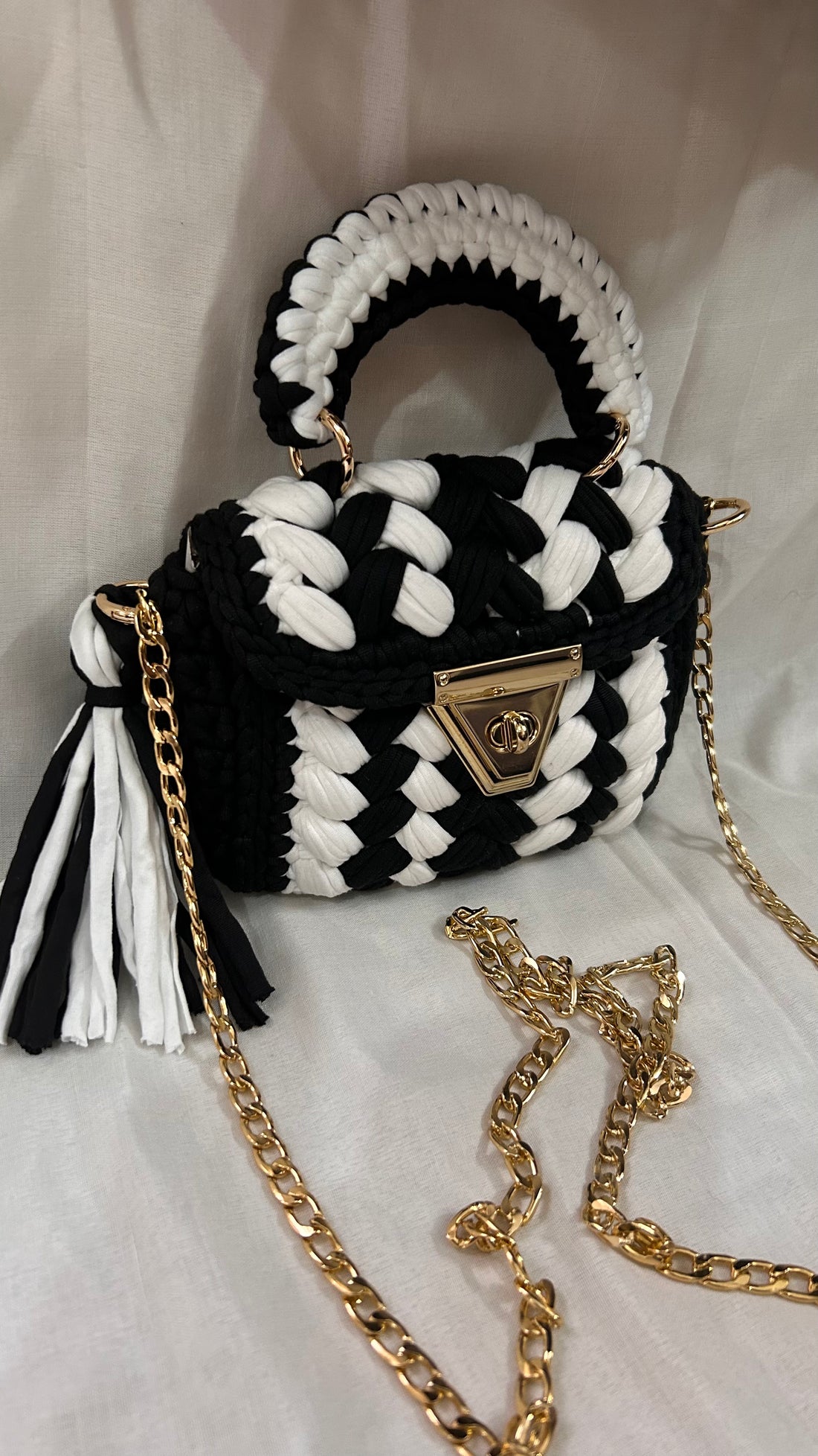 Monochrome Grace Multicolor Crochet Bag