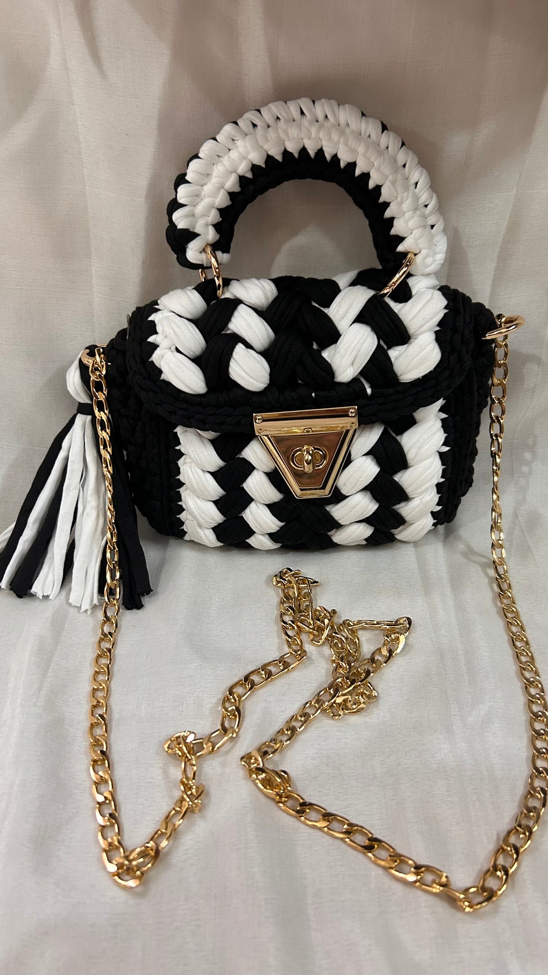 Monochrome Grace Multicolor Crochet Bag