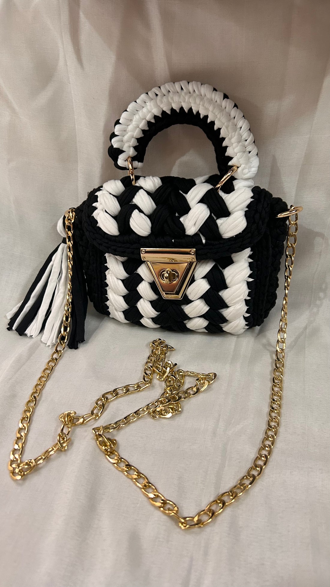 Monochrome Grace Multicolor Crochet Bag