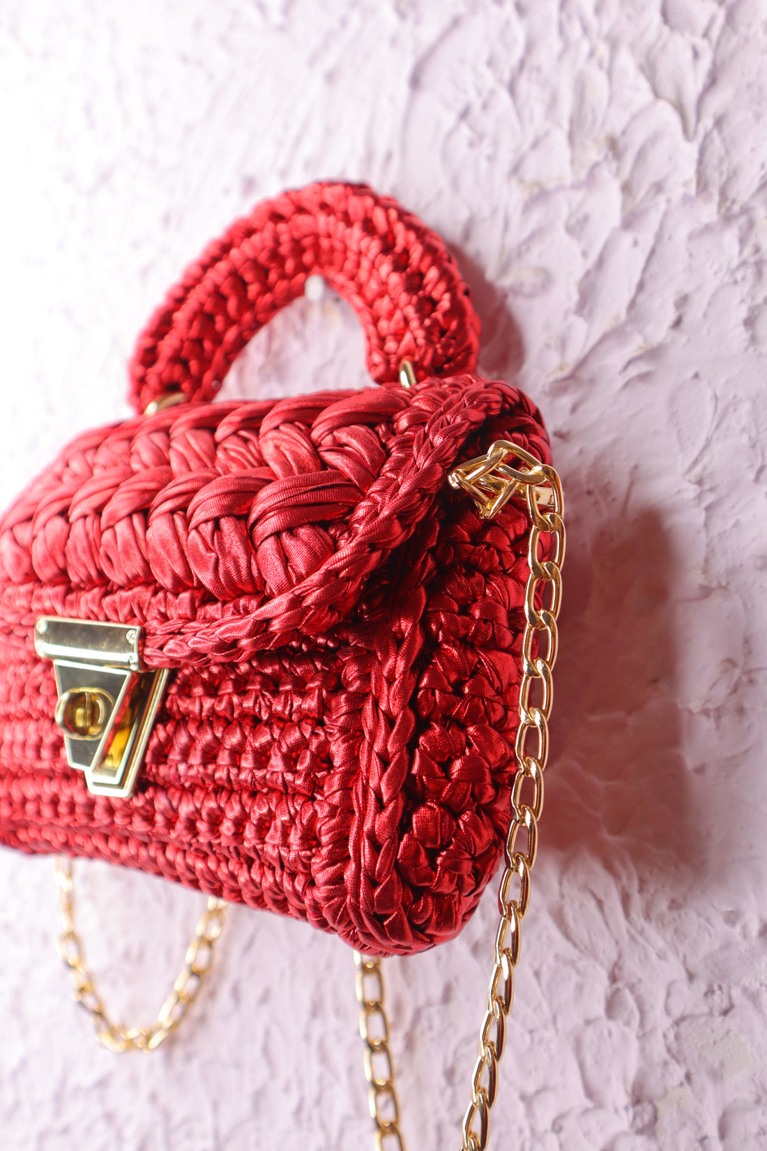 Fiery Red Metallic Crochet Bag