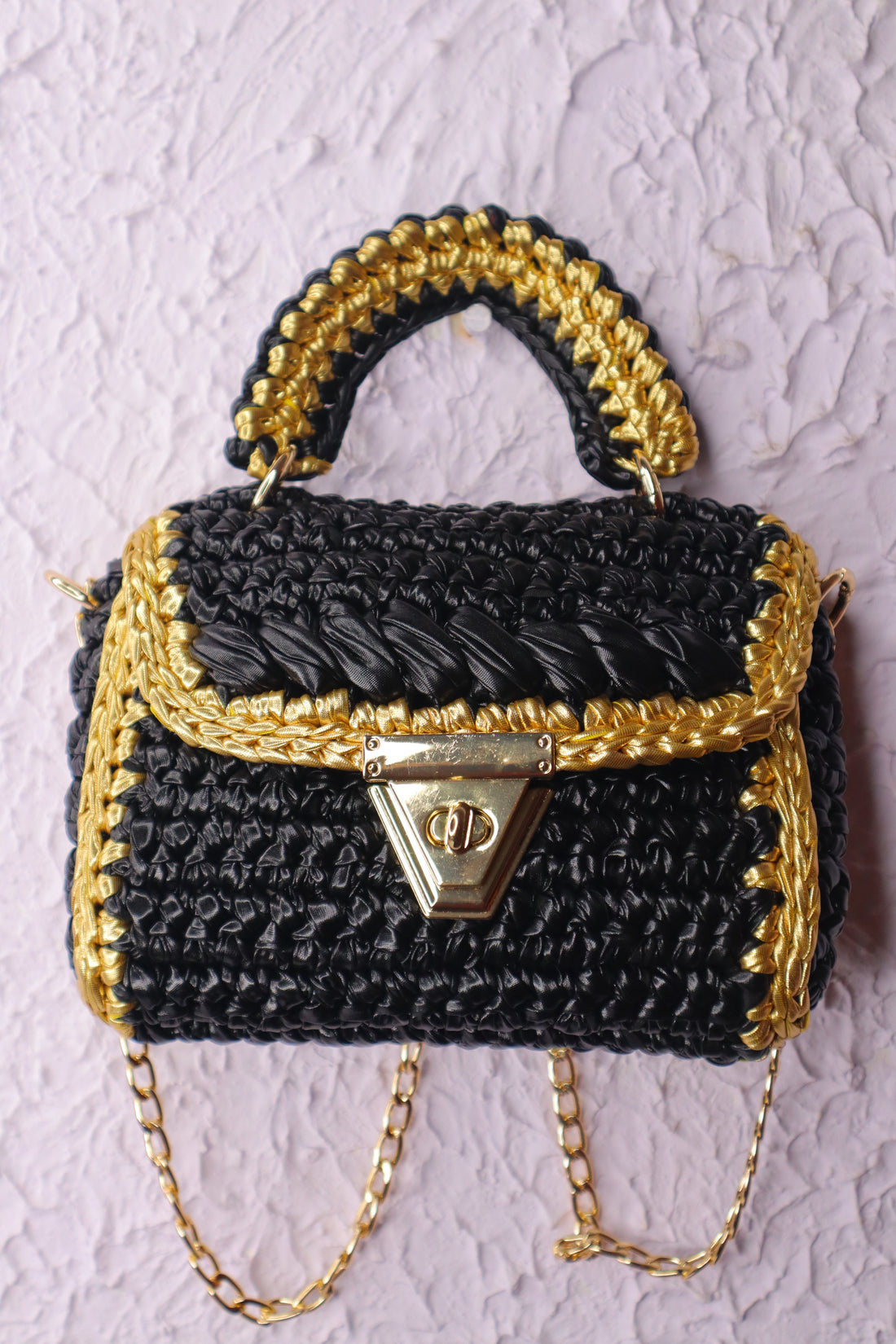 Metallic Black with Golden Accents Handcrafted Crochet Bag