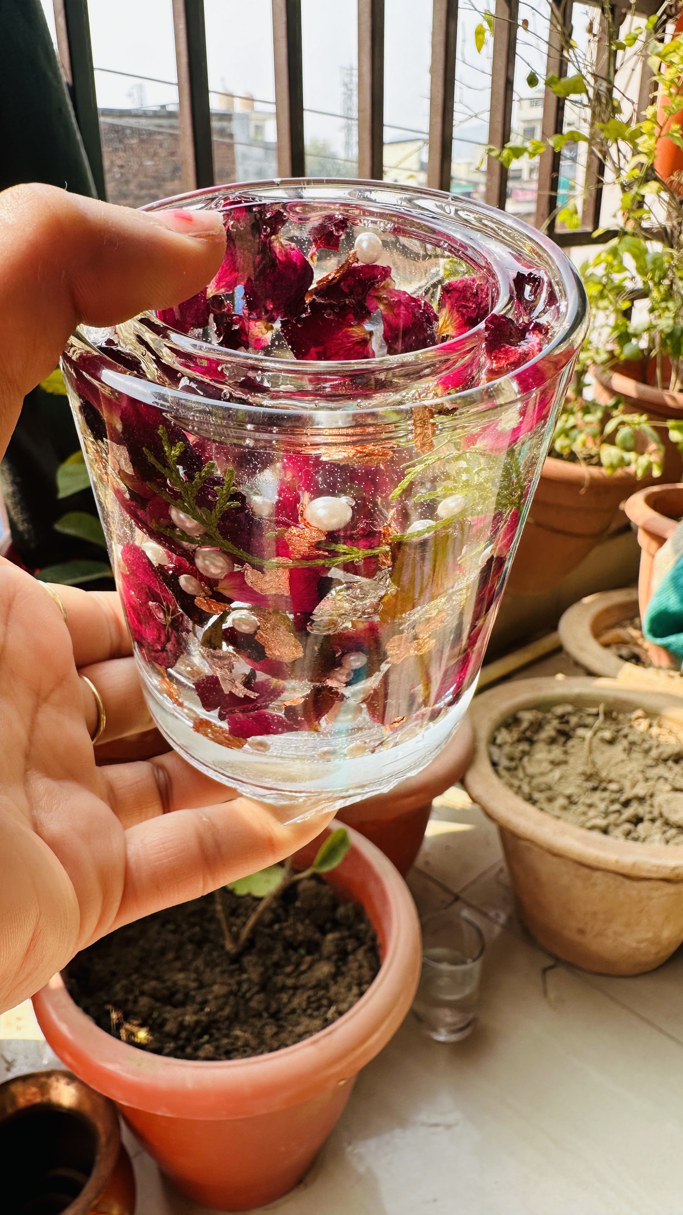 Resin Candle Holder | Rose Petals Theme Candle Holder | Home Decoration | Epoxy Candles