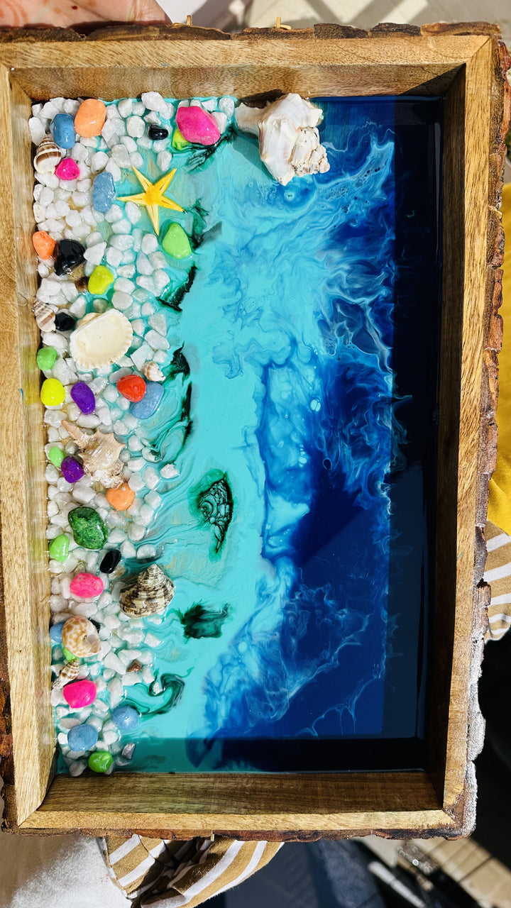 Rocky Beach with Sea Shells Serving Tray