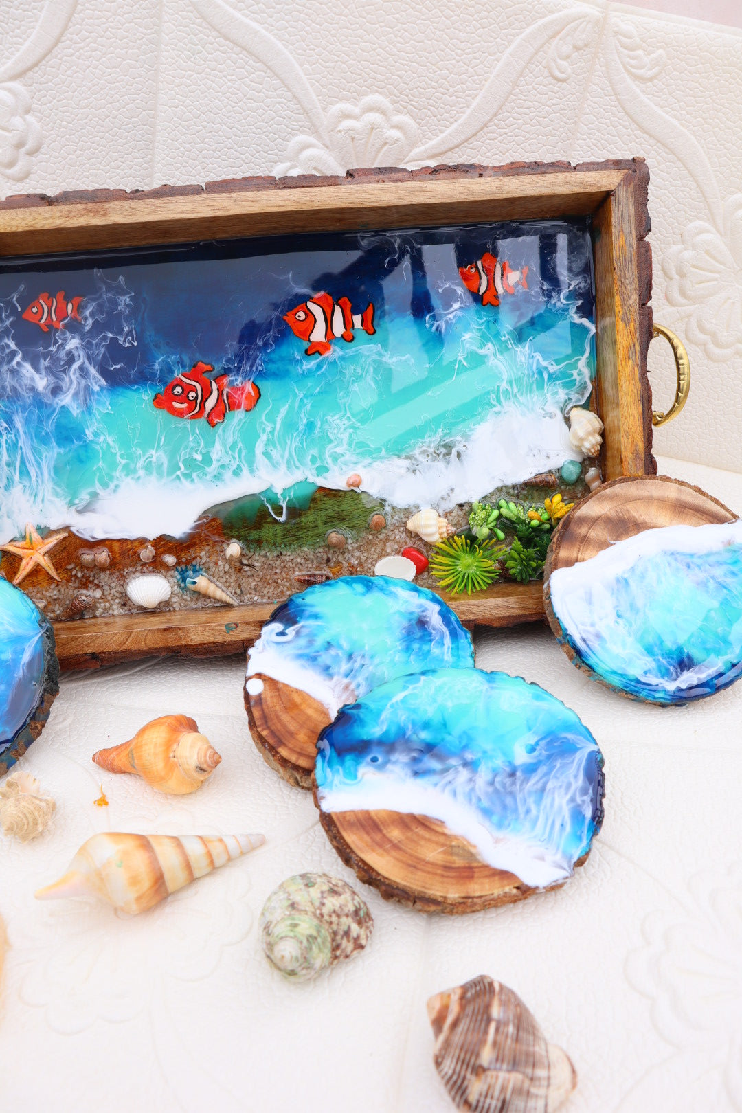 NEMO Fish Rectangle Epoxy Ocean Tray (Without Coasters) Beach Theme Resin Serving Tray