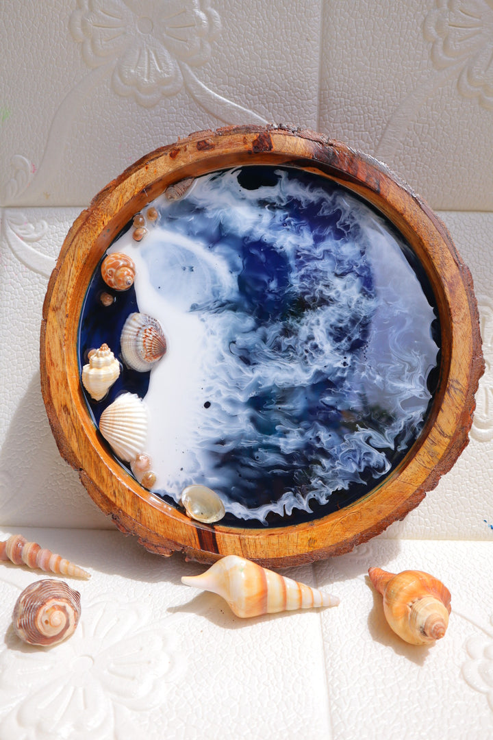 Blue Ocean with Waves  | Epoxy Tray |  Beach Theme Resin Serving Tray