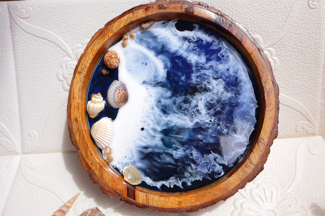 Blue Ocean with Waves  | Epoxy Tray |  Beach Theme Resin Serving Tray