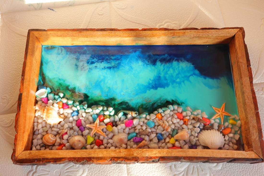 Rocky Beach with Sea Shells Serving Tray