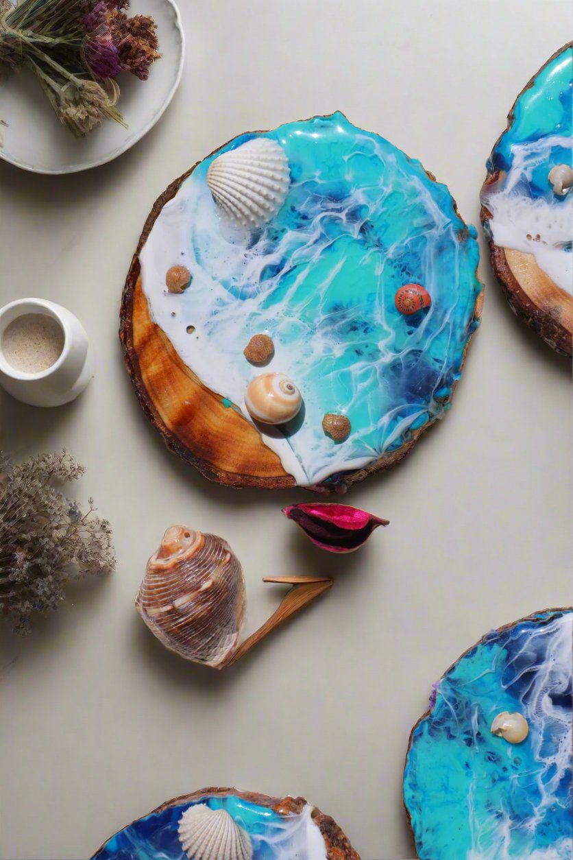 Set of 4 Handmade Coasters with Sea Shells and Star Fish