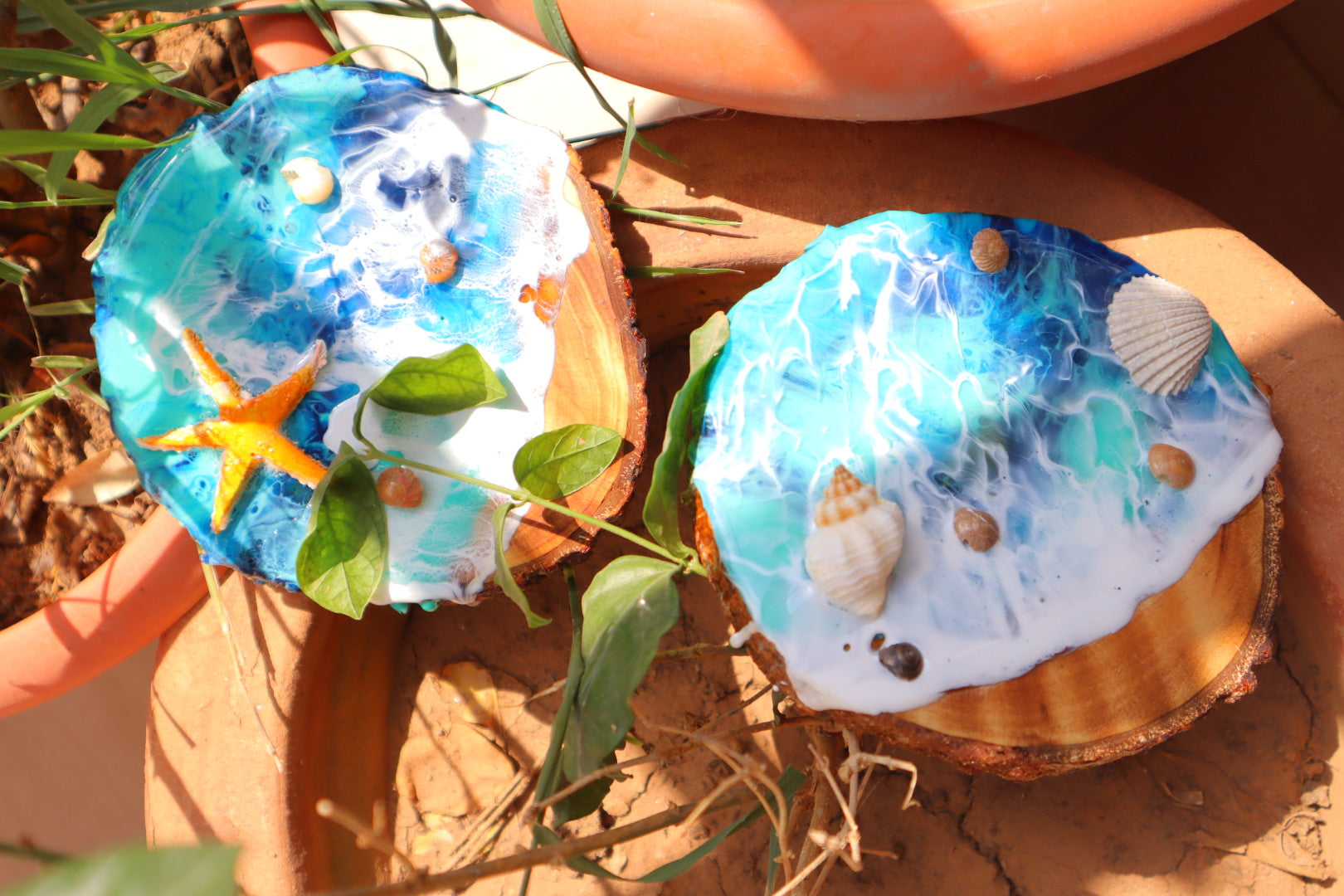 Set of 4 Handmade Coasters with Sea Shells and Star Fish