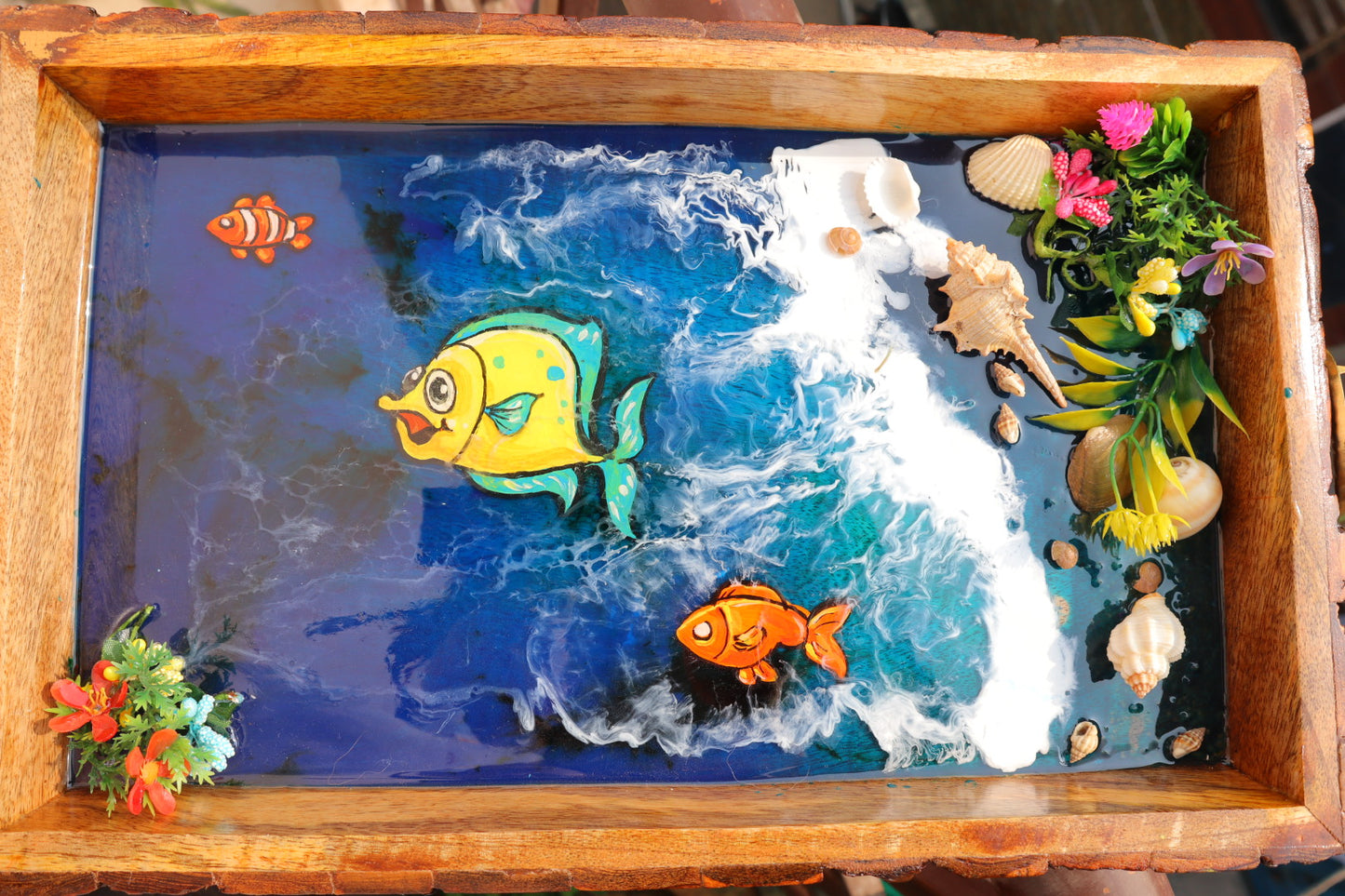 Colorful Fishes Resin Rectangle Tray | Resin Serving Tray