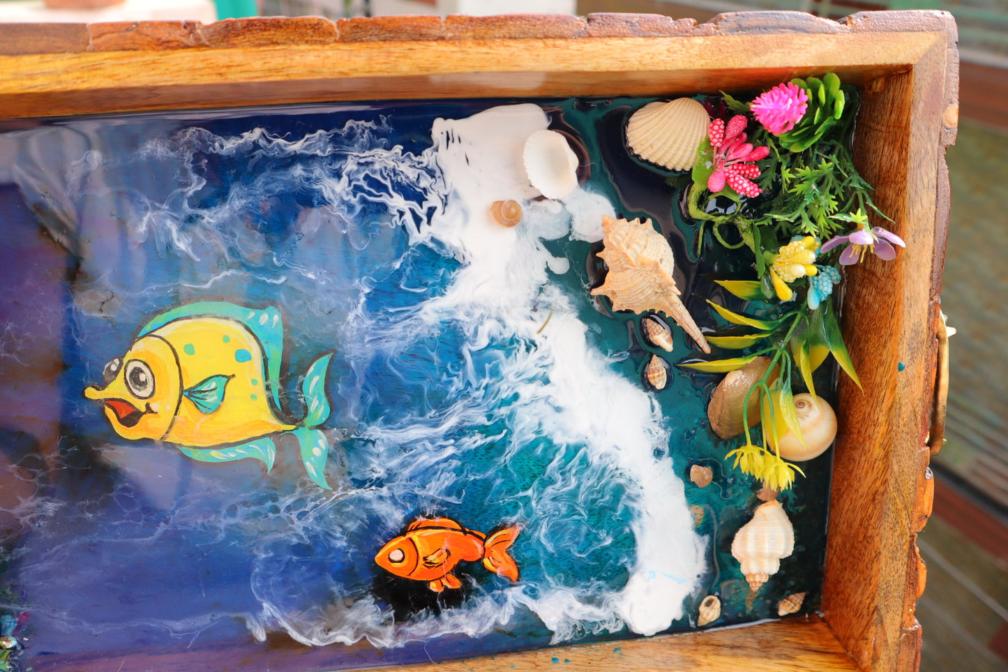 Colorful Fishes Resin Rectangle Tray | Resin Serving Tray