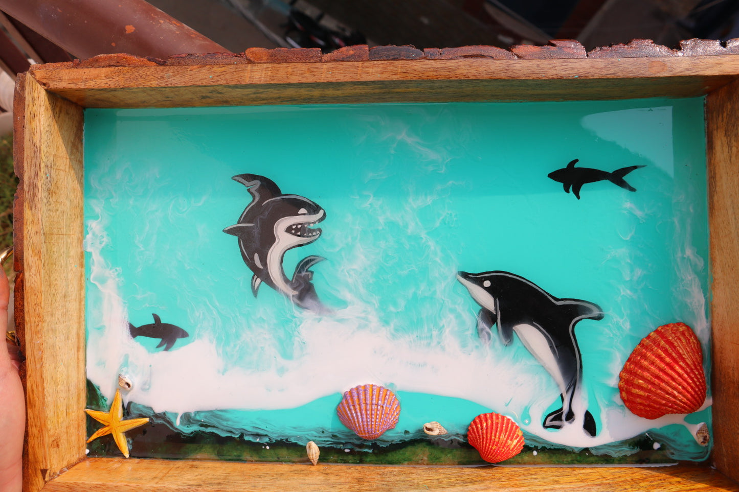 Dolphin Rectangle Epoxy Ocean Tray | Beach Theme Resin Serving Tray