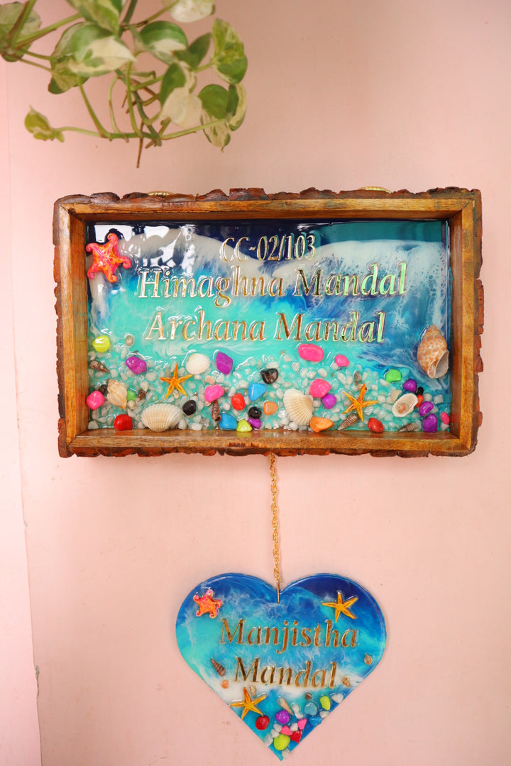 Rocky Beach Resin Name Plate with Hanging Heart