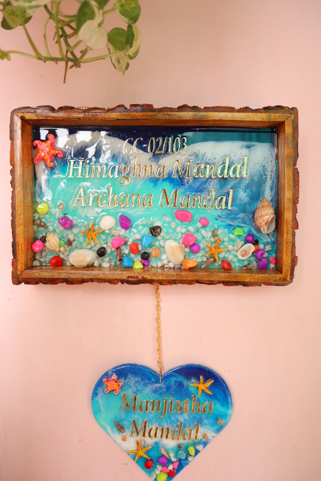 Rocky Beach Resin Name Plate with Hanging Heart