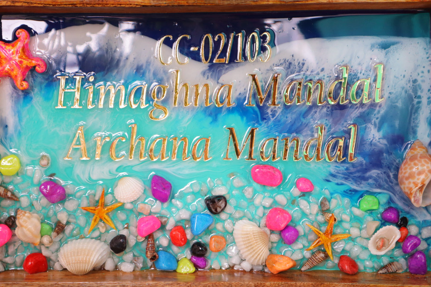 Rocky Beach Resin Name Plate with Hanging Heart
