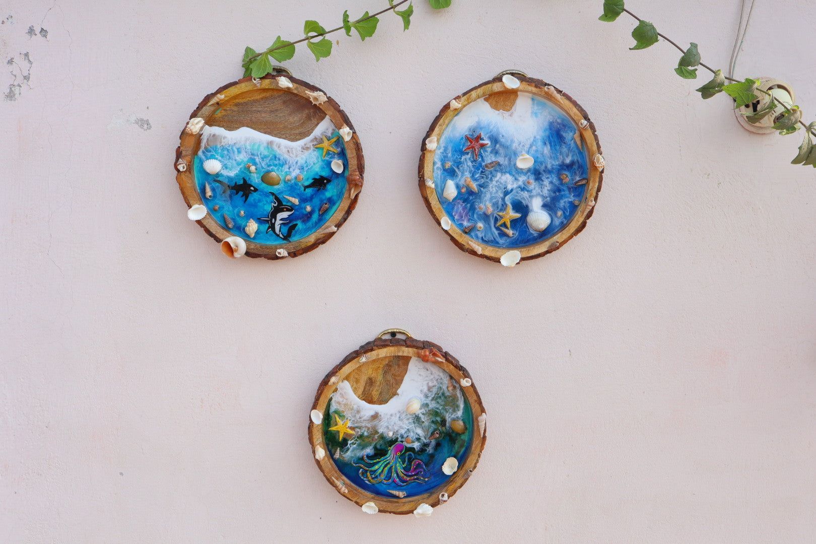 Set of 3 | Ocean theme Epoxy Wall Decor | Wall Hangings bHI
