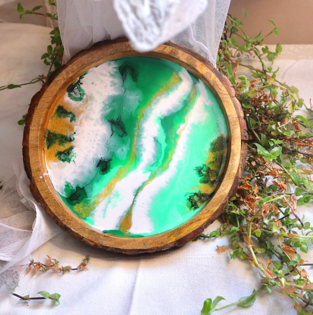 Green Custom Effect Resin Serving Tray