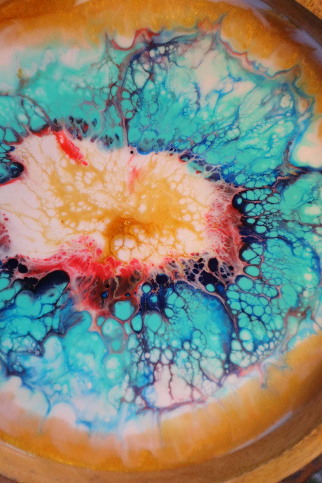 Epoxy Colorful Pattern Wooden Circular Tray | Resin Serving Tray