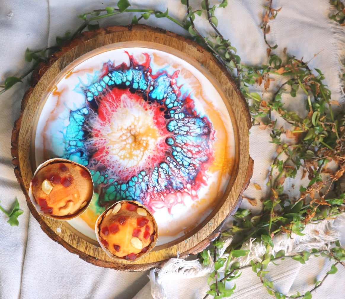 Epoxy Colorful Pattern Wooden Circular Tray | Resin Serving Tray