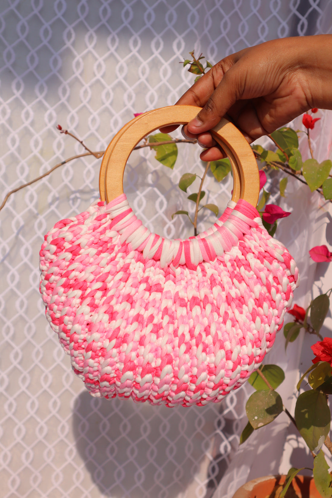 Blush Bloom Crochet Ring Bag