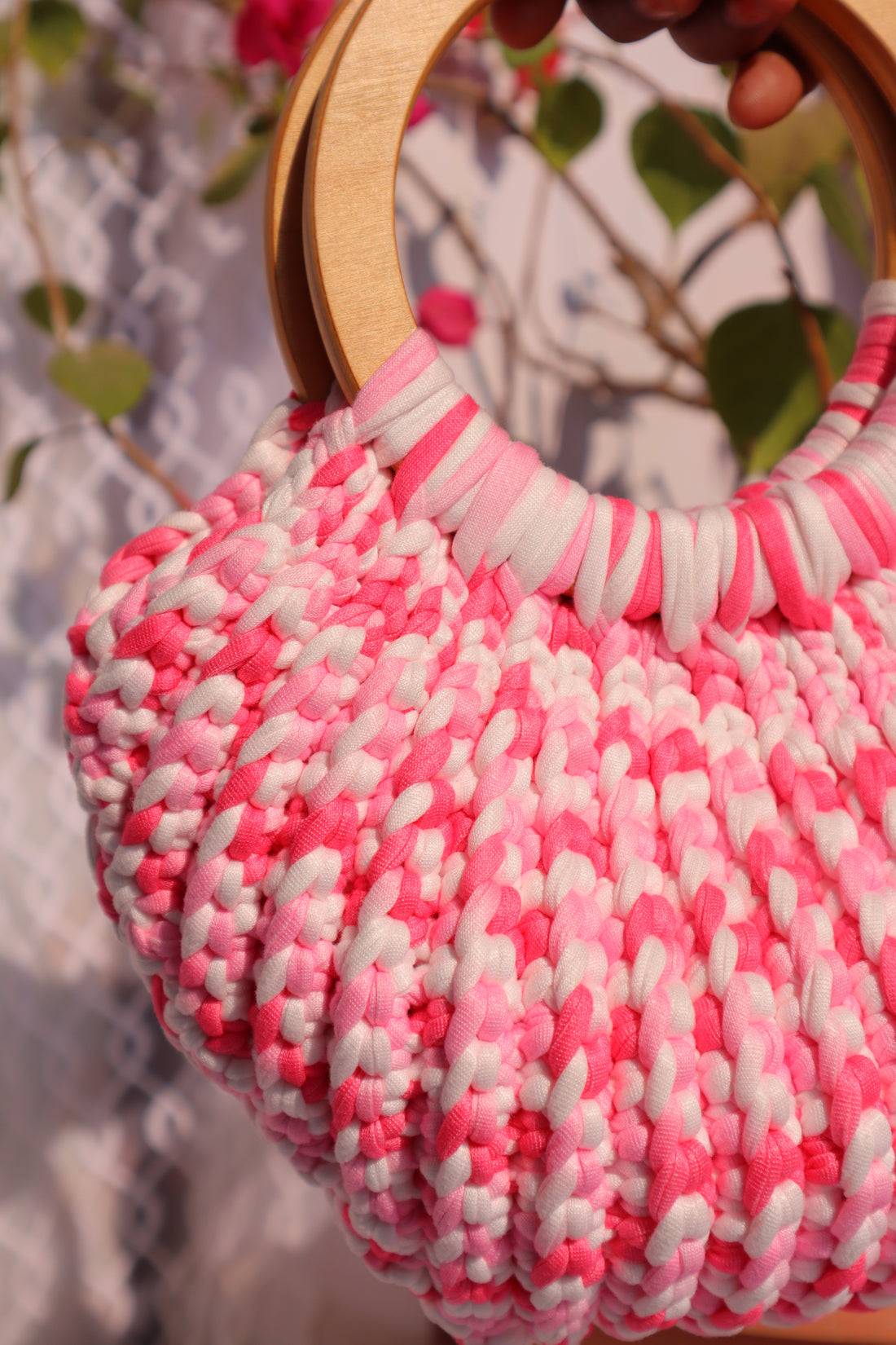 Blush Bloom Crochet Ring Bag