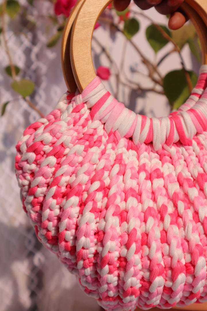 Blush Bloom Crochet Ring Bag