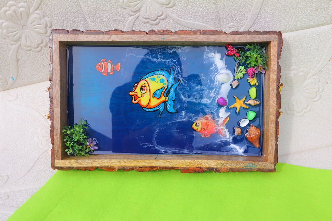 Colorful Fishes Resin Rectangle Tray | Resin Serving Tray