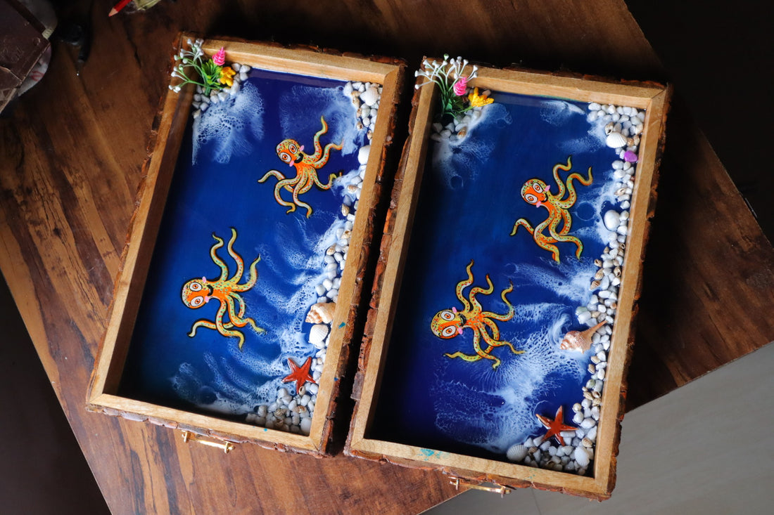 Octopus Rectangle Ocean Tray  | Beach Theme Resin Serving Tray