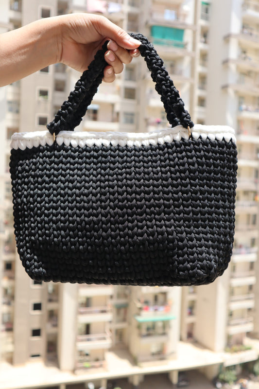 Classic Black and White Handcrafted Crochet Bag