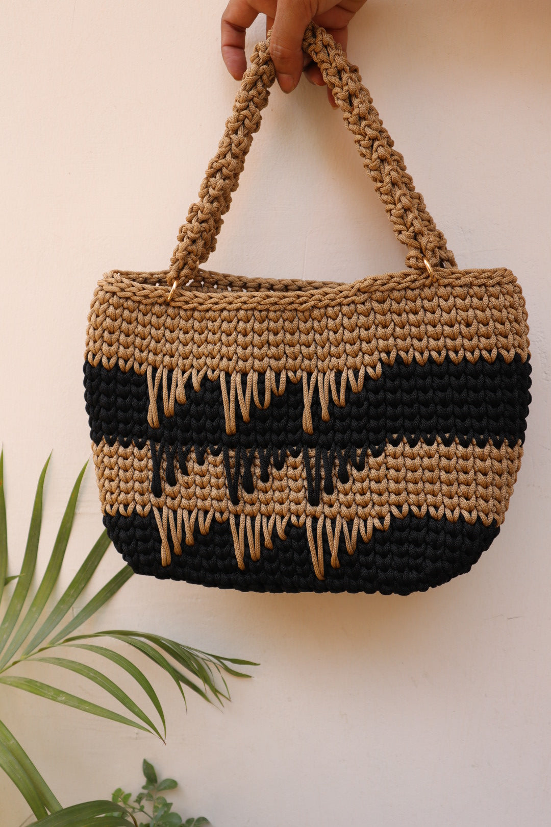 Chic Black and Brown Handcrafted Crochet Bag