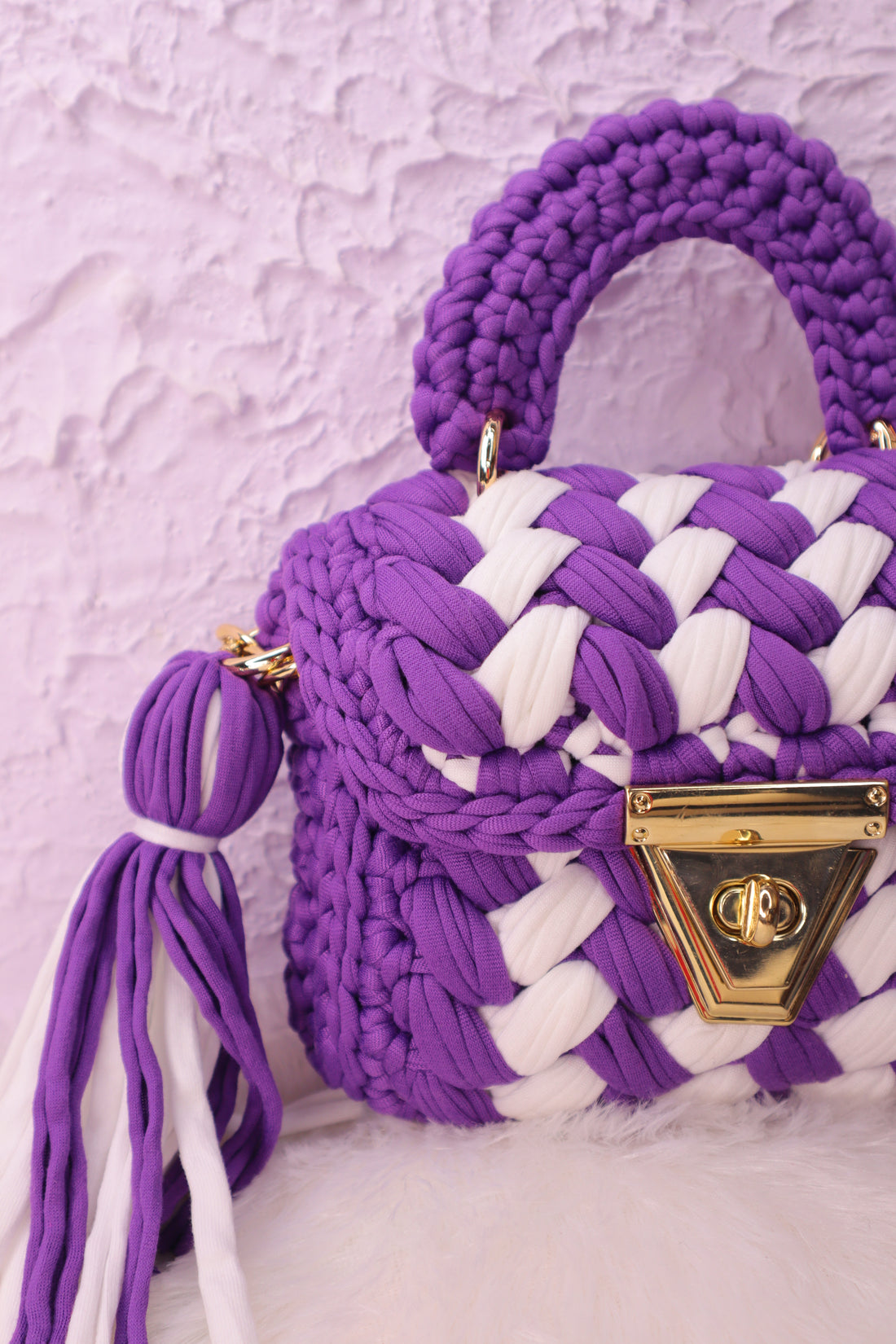 Lavender White Multicolor Crotchet Bag