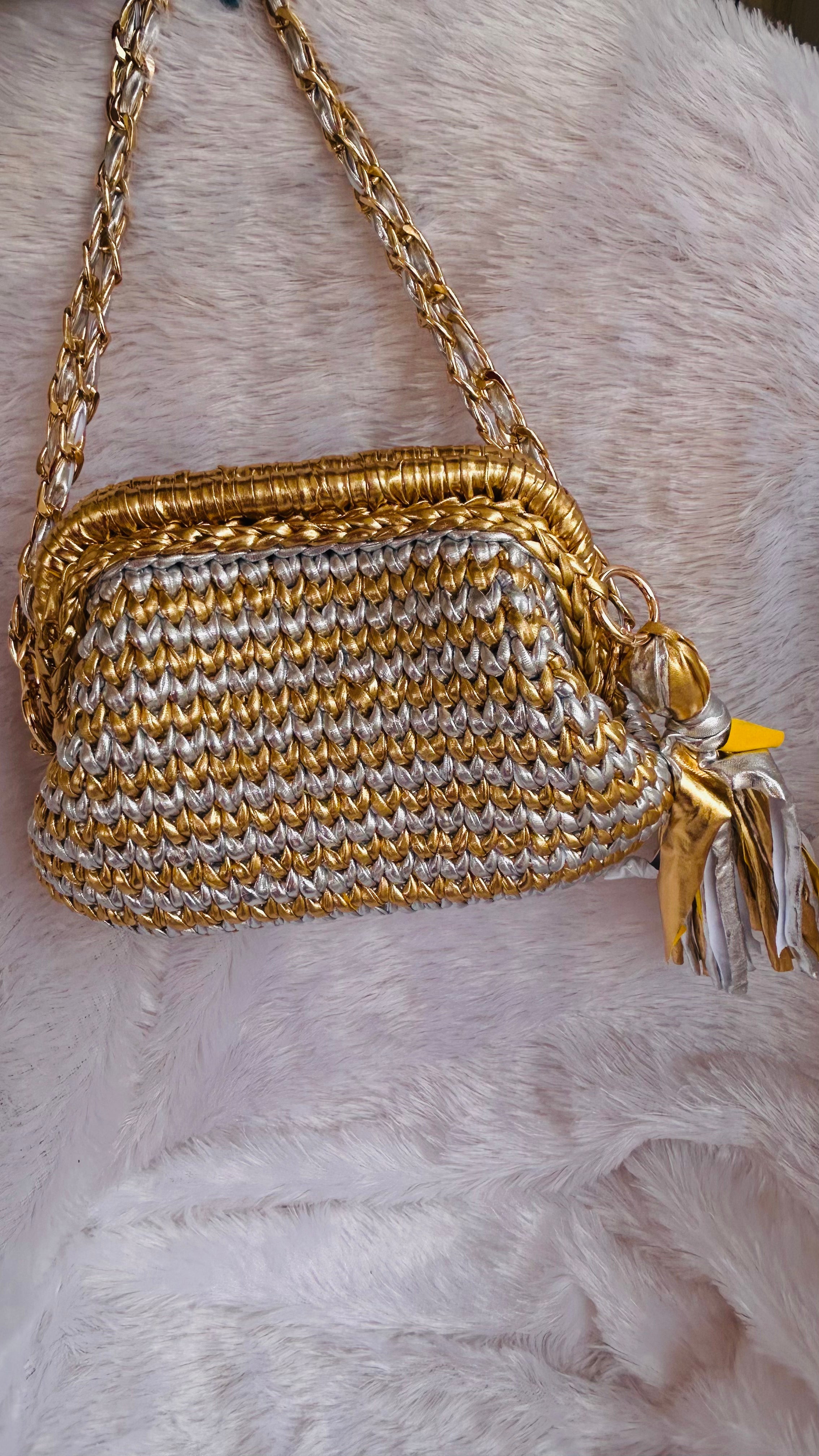 Golden & Silver Luxe Metallic Crochet Clutch