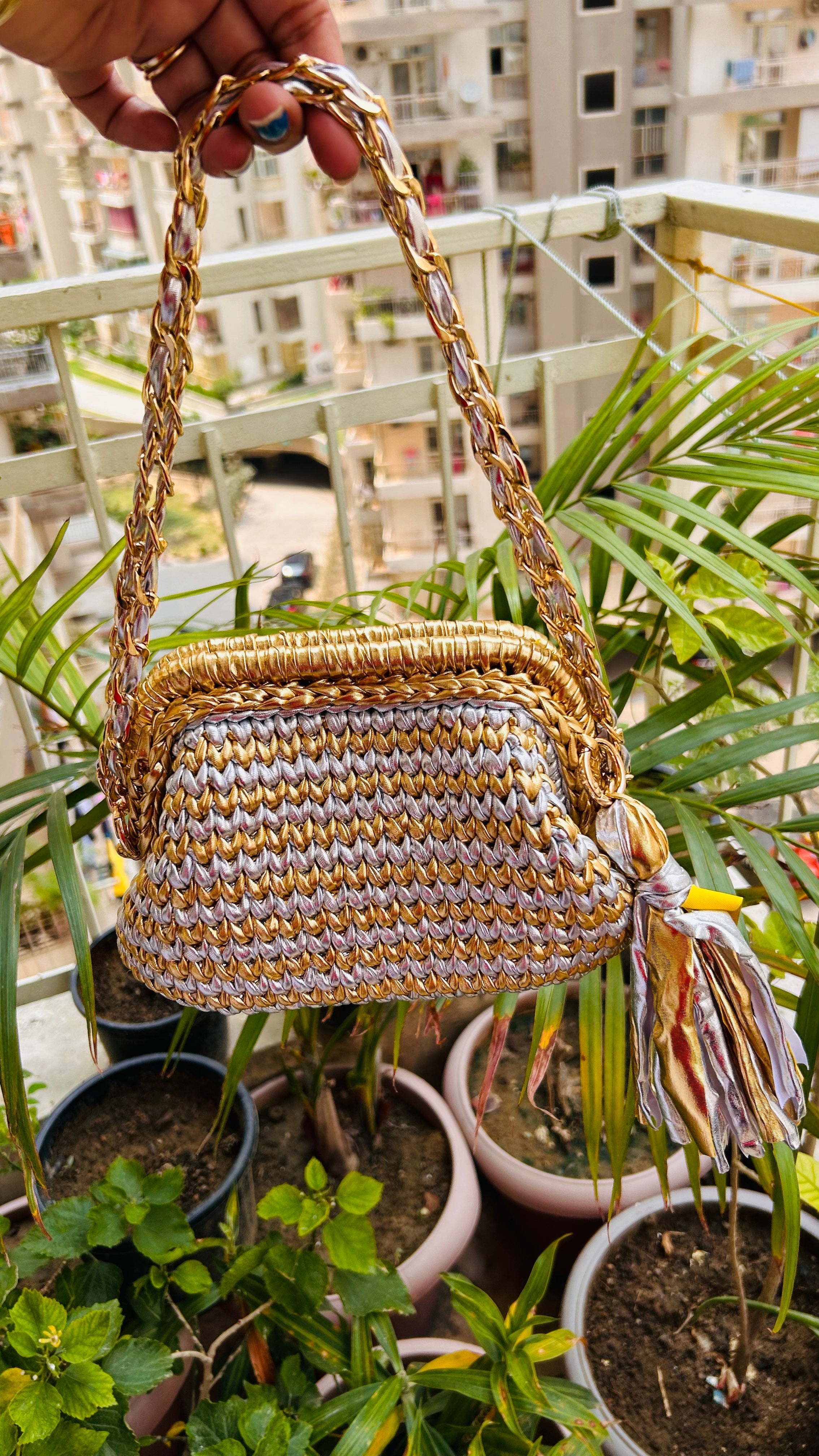 Golden & Silver Luxe Metallic Crochet Clutch