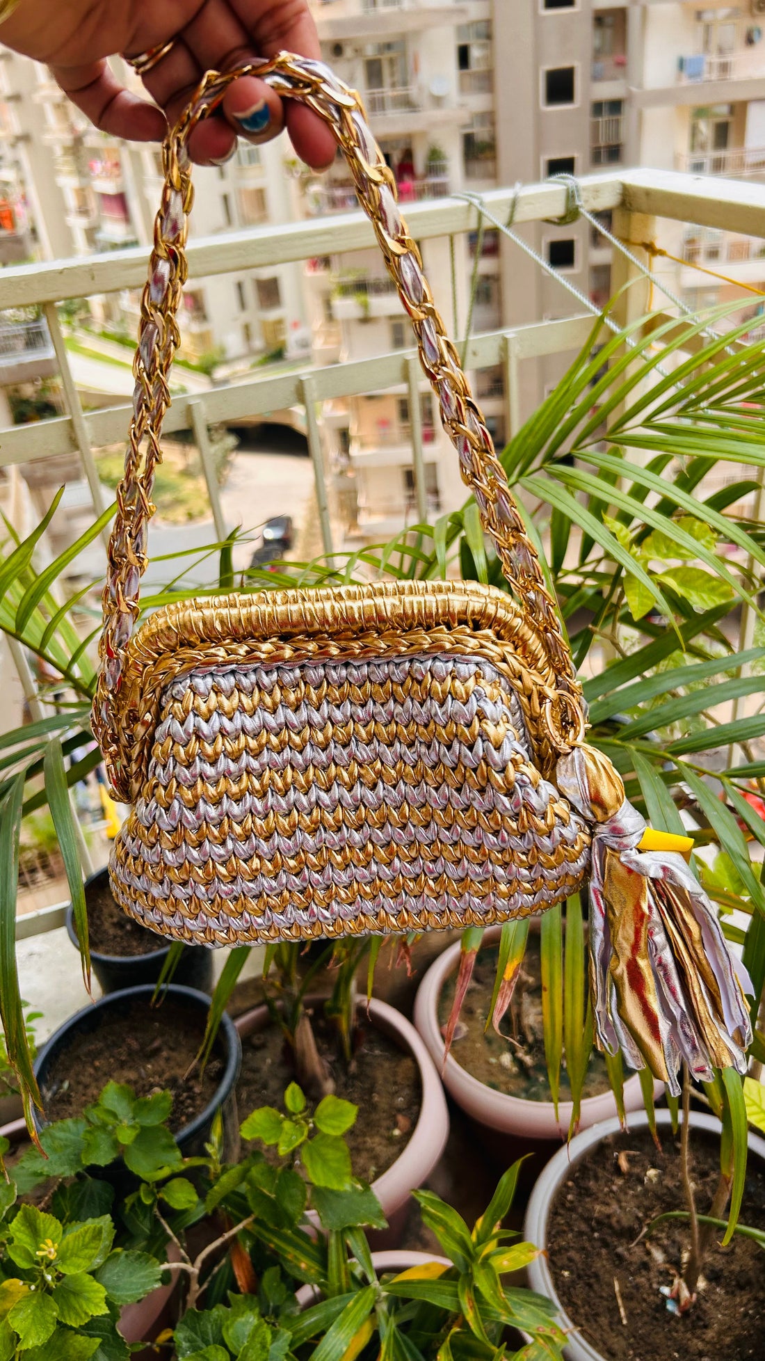 Golden & Silver Luxe Metallic Crochet Clutch