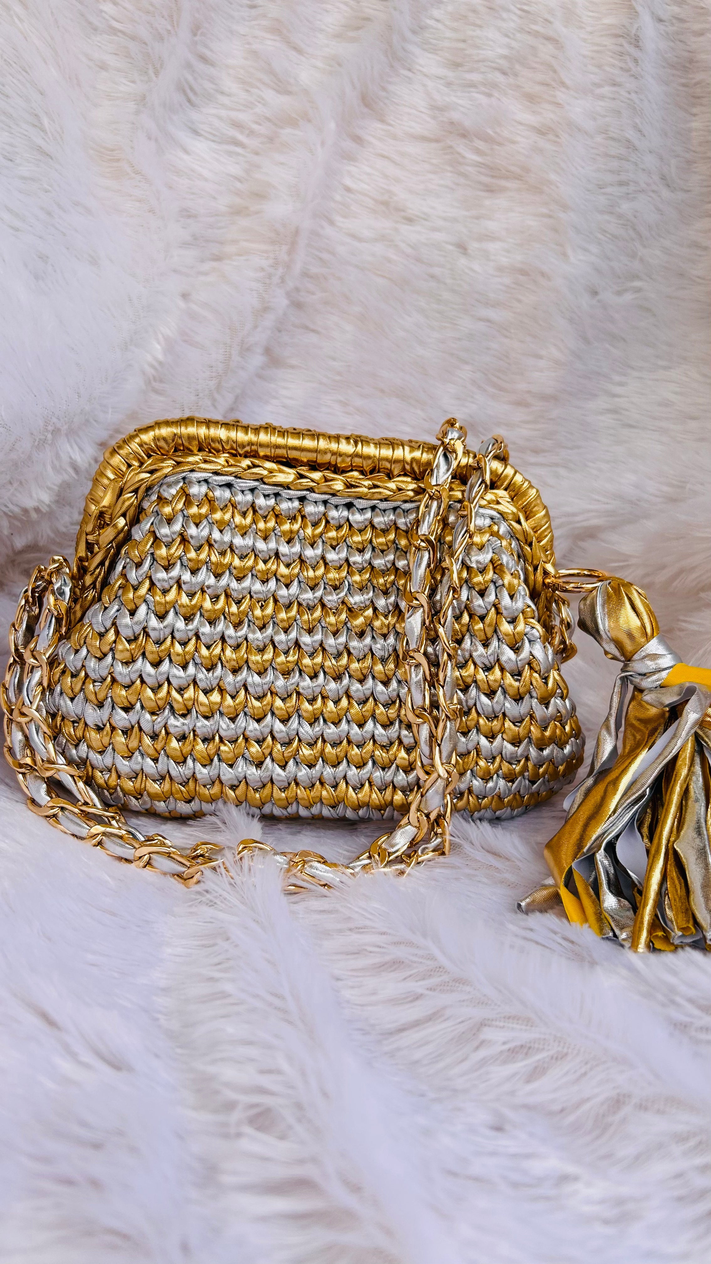 Golden & Silver Luxe Metallic Crochet Clutch