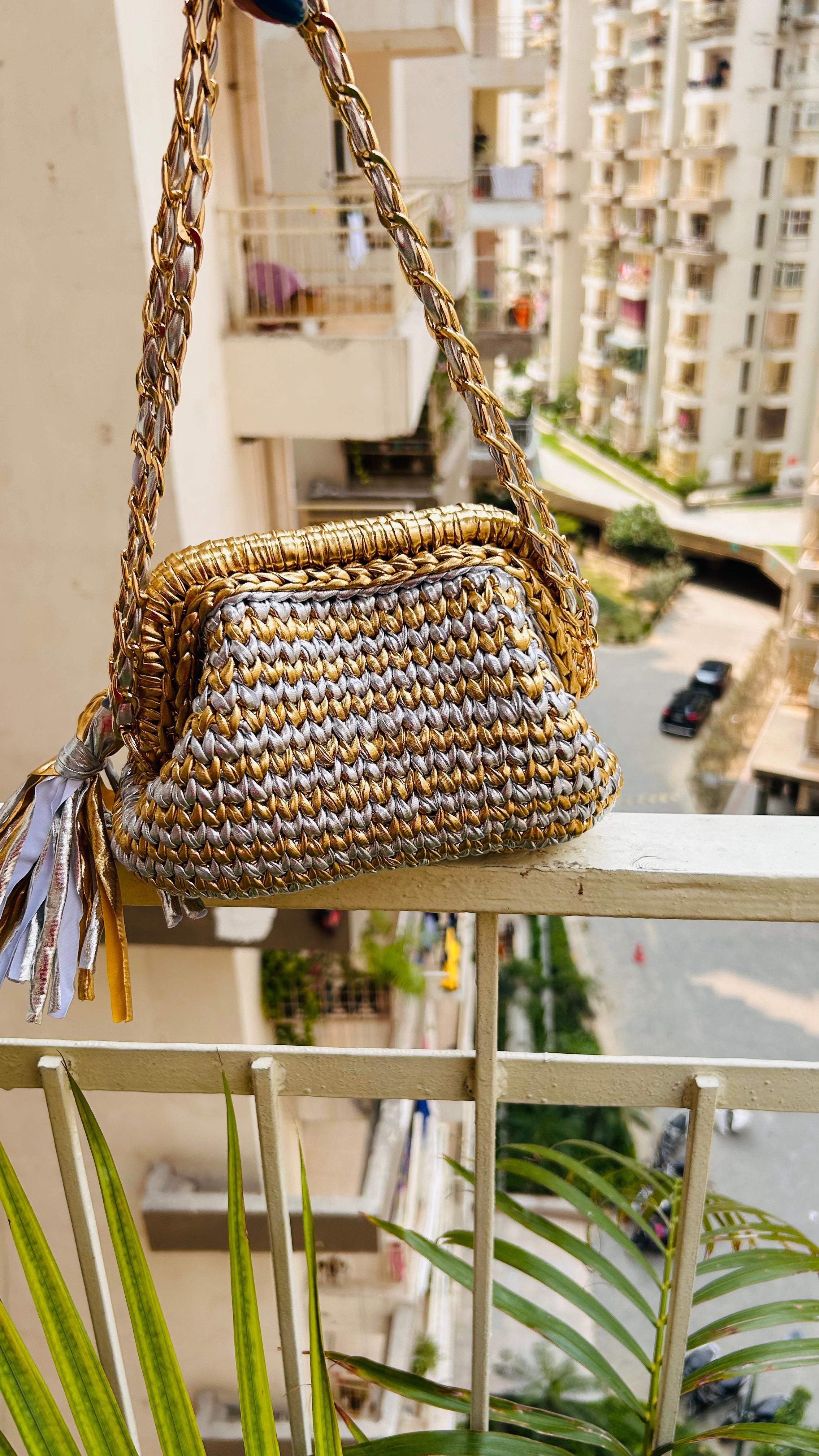 Golden & Silver Luxe Metallic Crochet Clutch