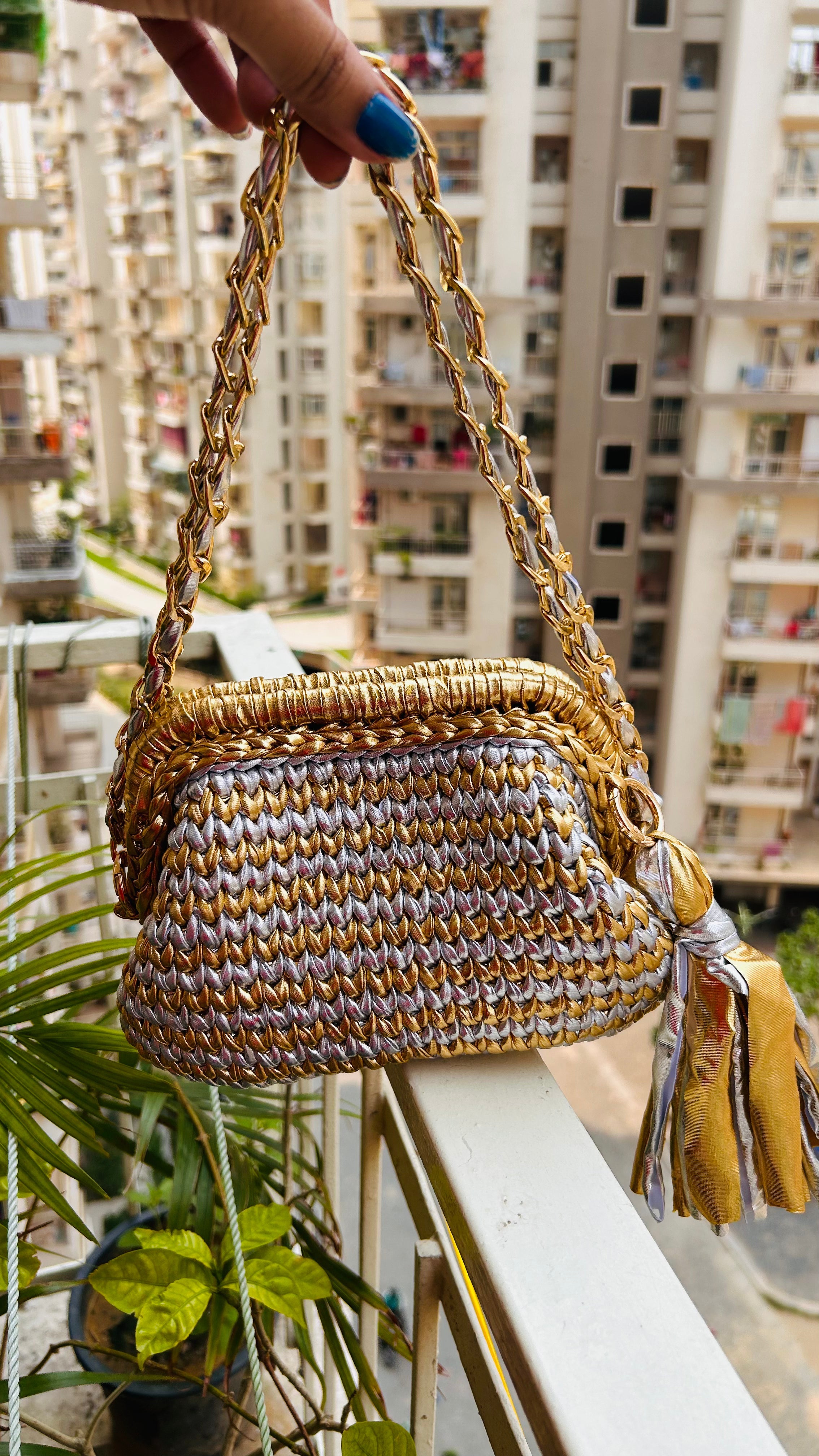 Golden & Silver Luxe Metallic Crochet Clutch