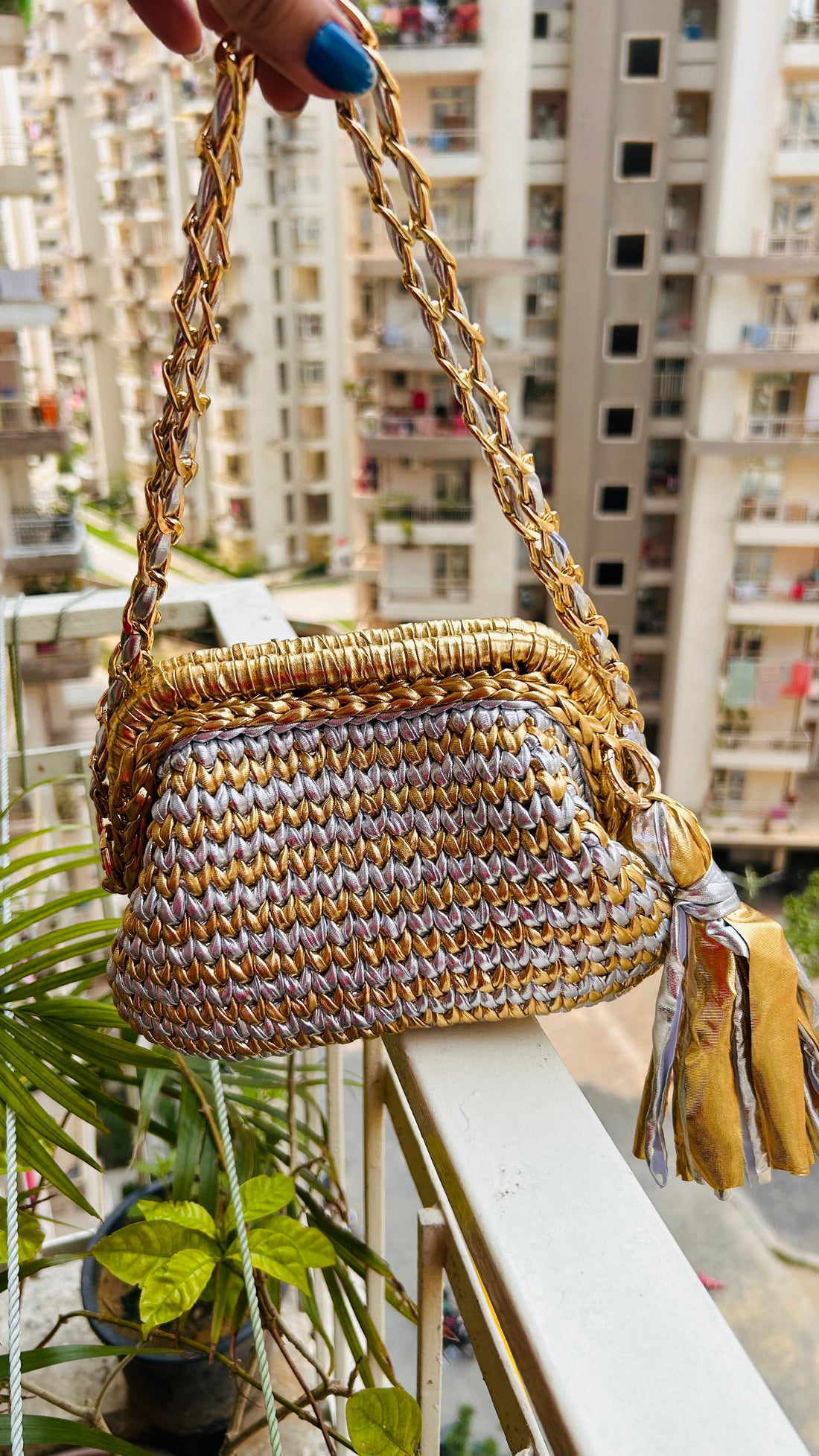 Golden & Silver Luxe Metallic Crochet Clutch