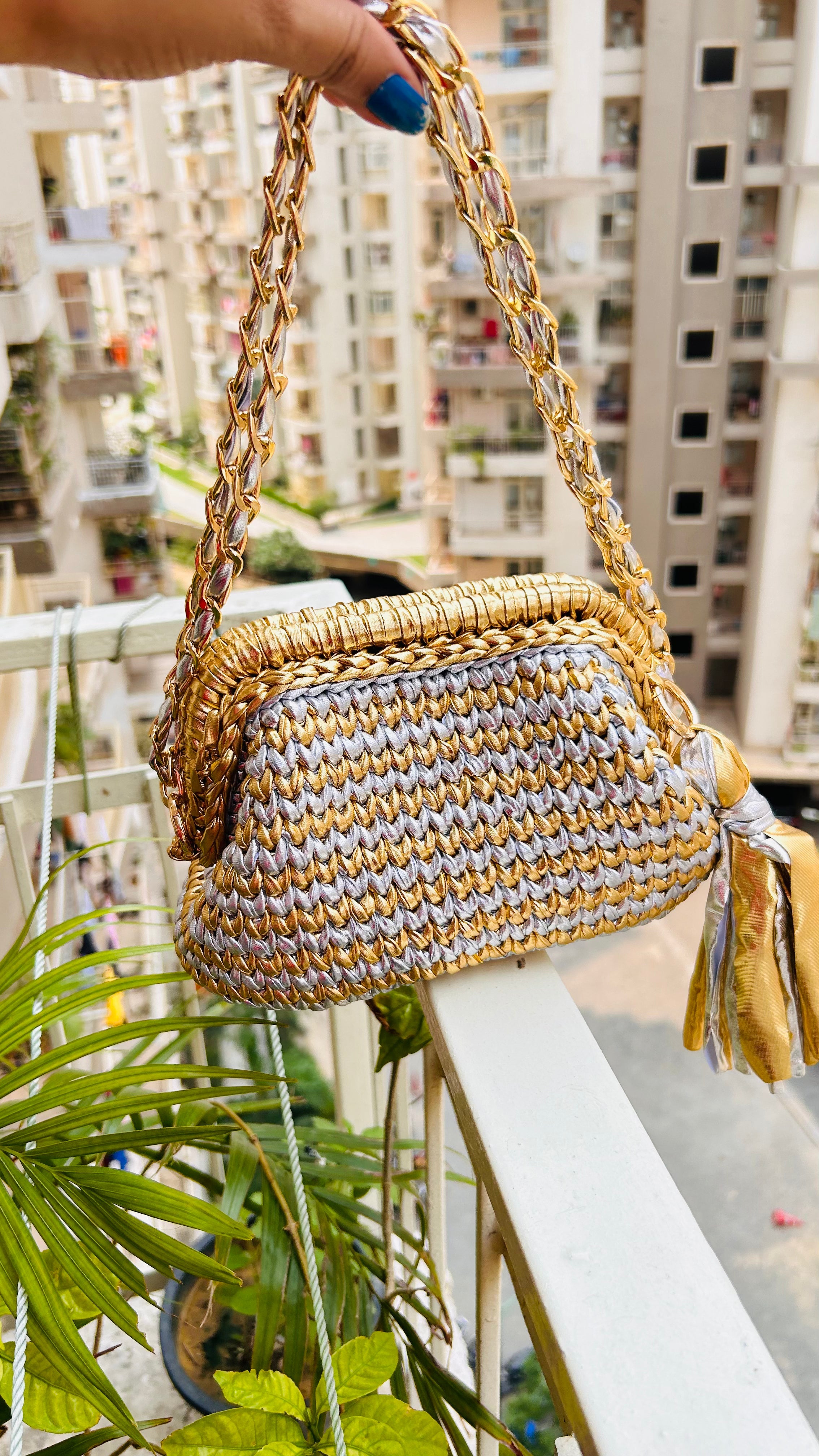 Golden & Silver Luxe Metallic Crochet Clutch