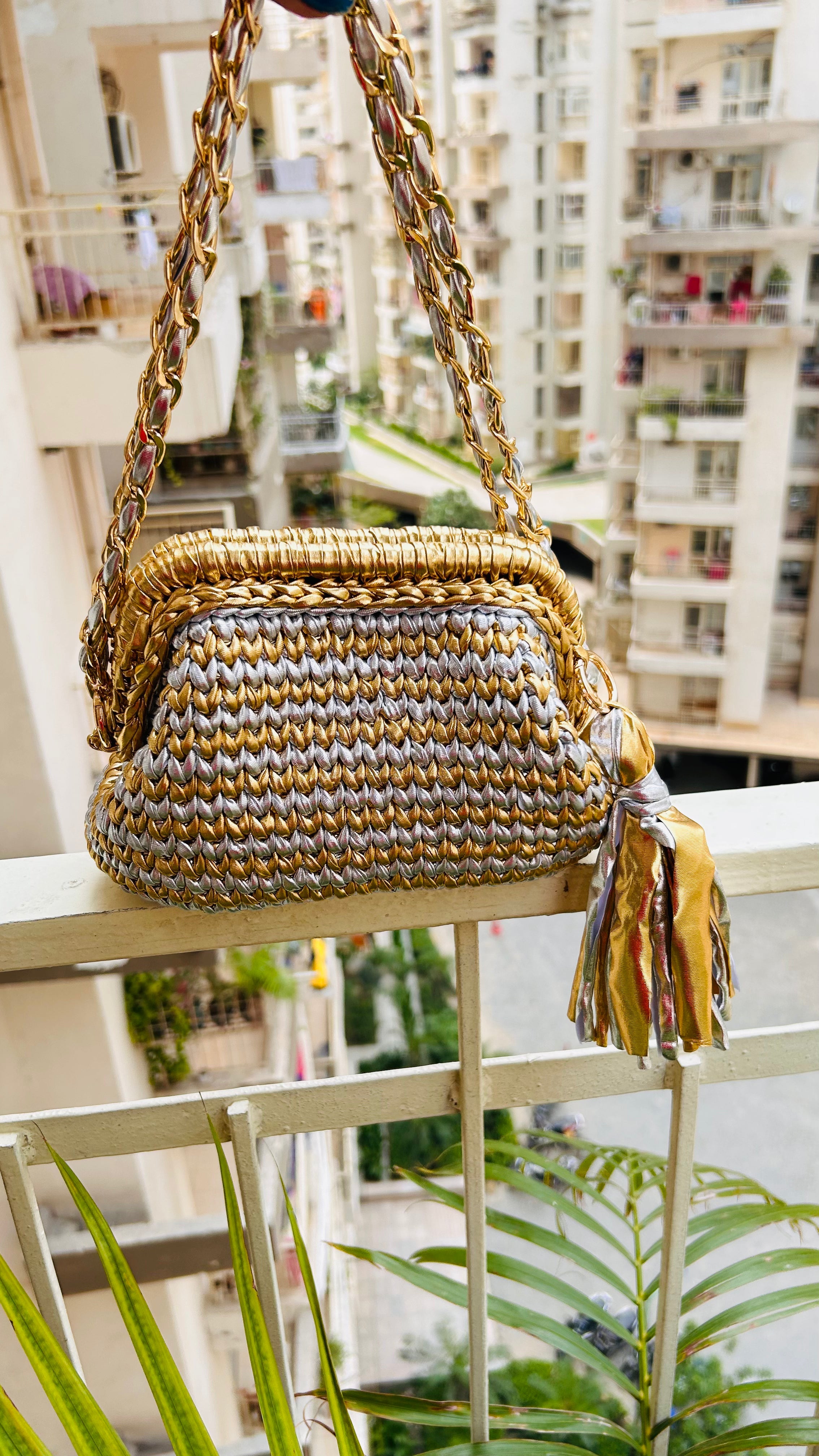 Golden & Silver Luxe Metallic Crochet Clutch