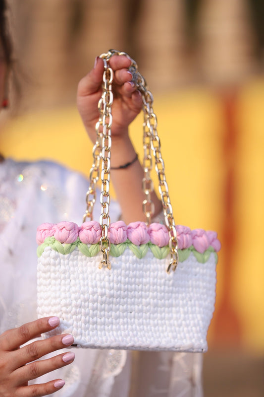 Pink Tulip Handmade Crochet Bag