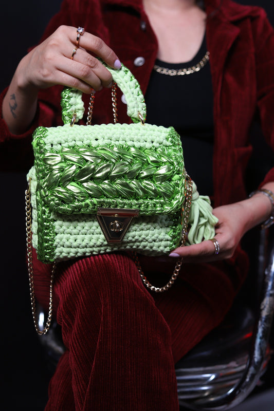 Handmade Green Metallic Crochet Bag