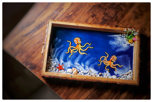 Octopus Rectangle Ocean Tray  | Beach Theme Resin Serving Tray