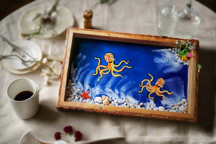 Octopus Rectangle Ocean Tray  | Beach Theme Resin Serving Tray