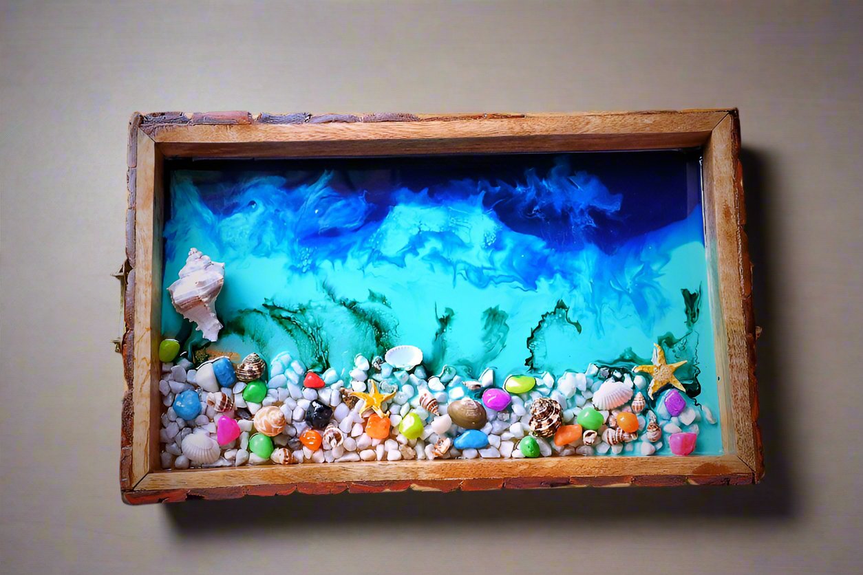 Rocky Beach with Sea Shells Serving Tray